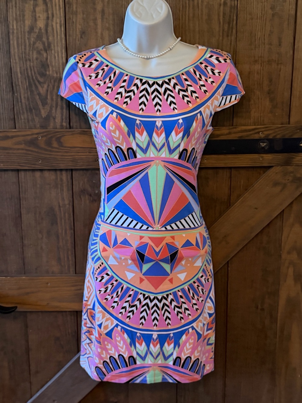 Mara Hoffman Multicolor Geometric Cap-Sleeve Mini Dress